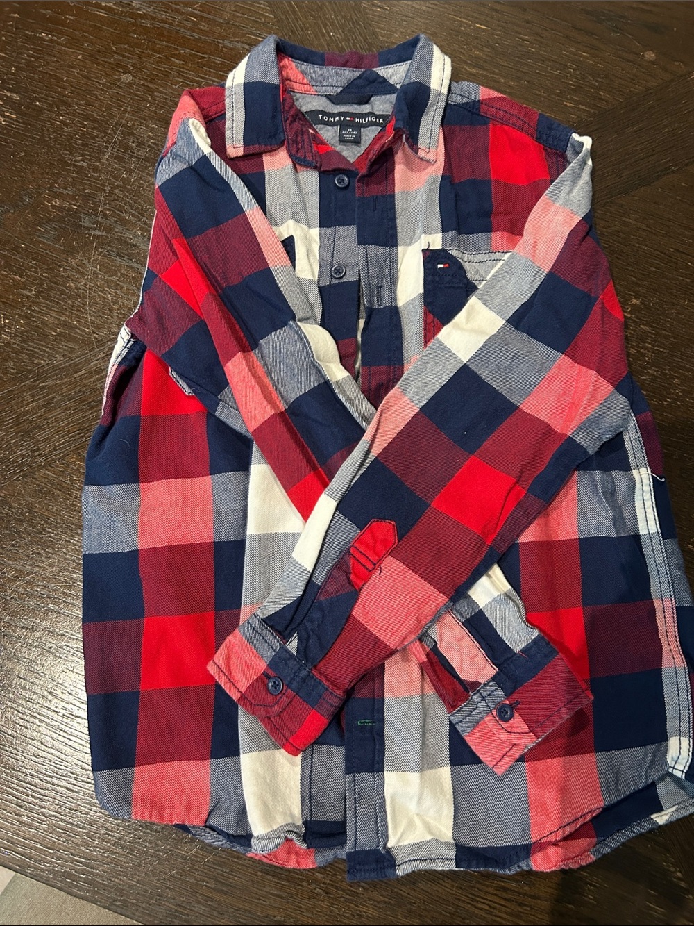 Tommy Hilfiger Red, Navy & White Plaid Button-Down Shirt